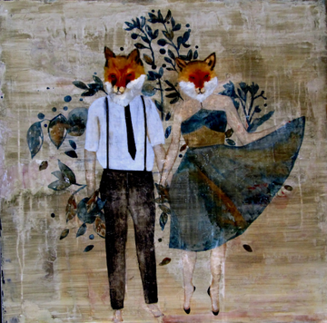 FOXIES IN BLUE - Oil and mixed technique on canvas by ICI ET LÀ - view 3